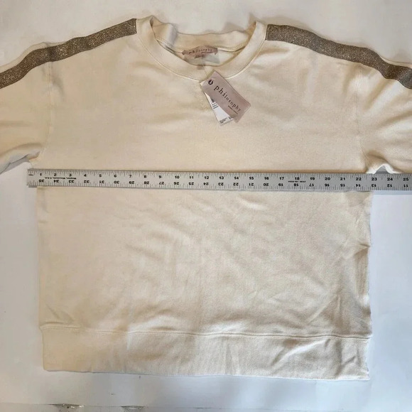 PHILOSOPHY Women's Lurex Stripe Knit Sweatshirt In Natural Sand Size L NWT - Picture 10 of 12